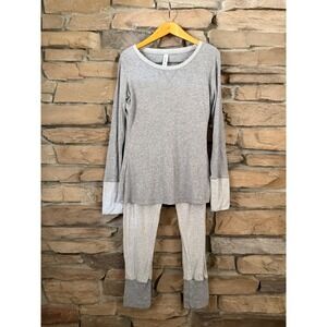 Splendid Womens Gray Ribbed Knit Pajama Set Long Sleeve Leggings Size Large